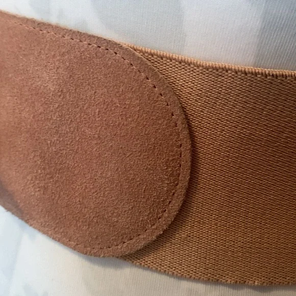 Access. Small Genuine Leather & Stretch Mauve Brass Tone Buckle Belt - Picture 5 of 11